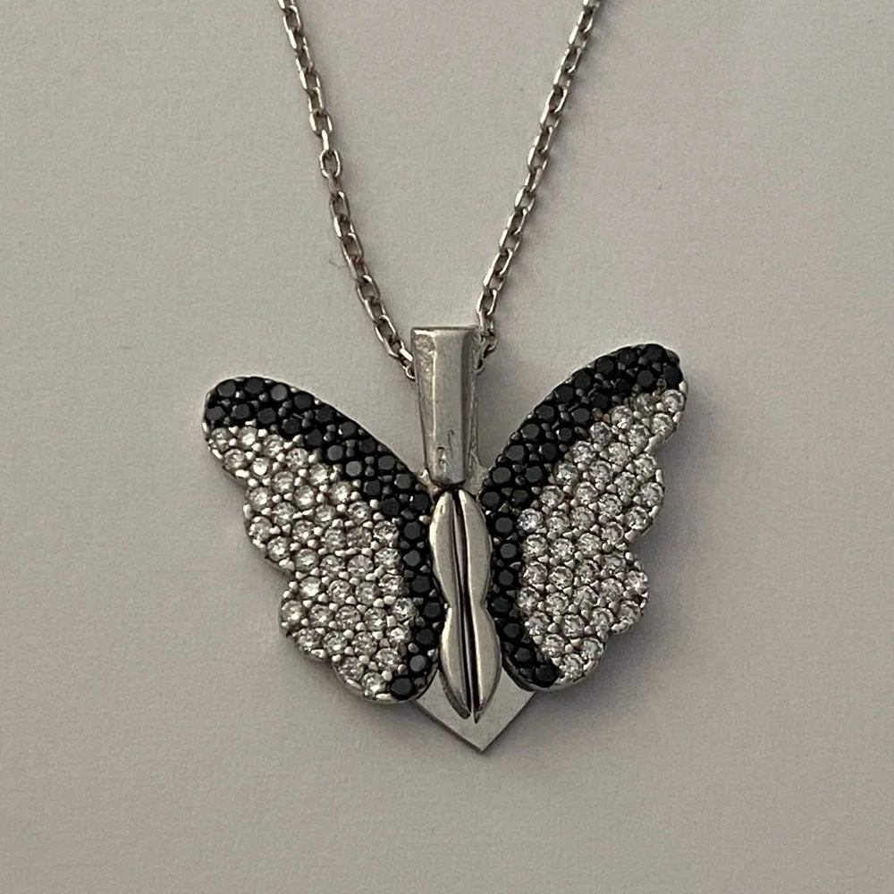 925 Silver butterfly heart initial double necklace - Picture 6 of 6